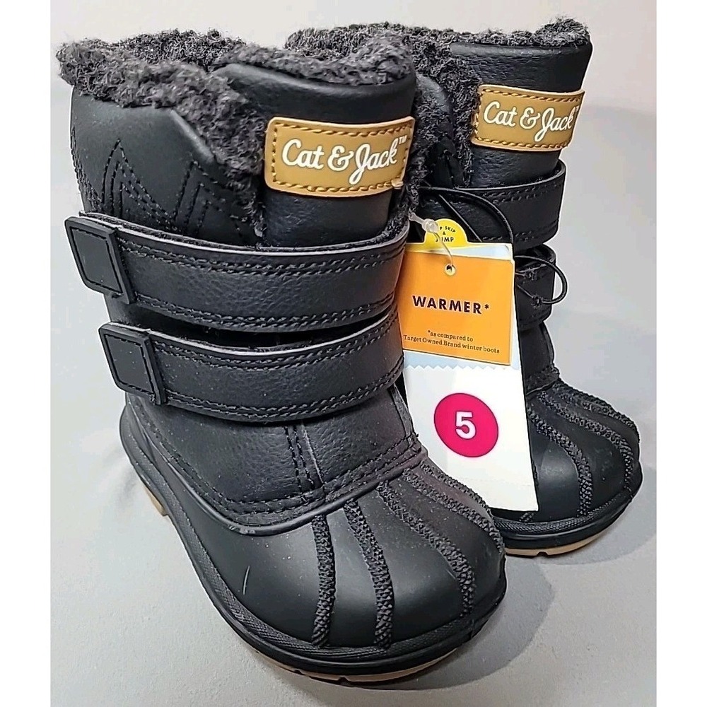 Cat & Jack Denver Toddler Sz 5 Black Waterproof Snow Winter Boots Faux Fur
